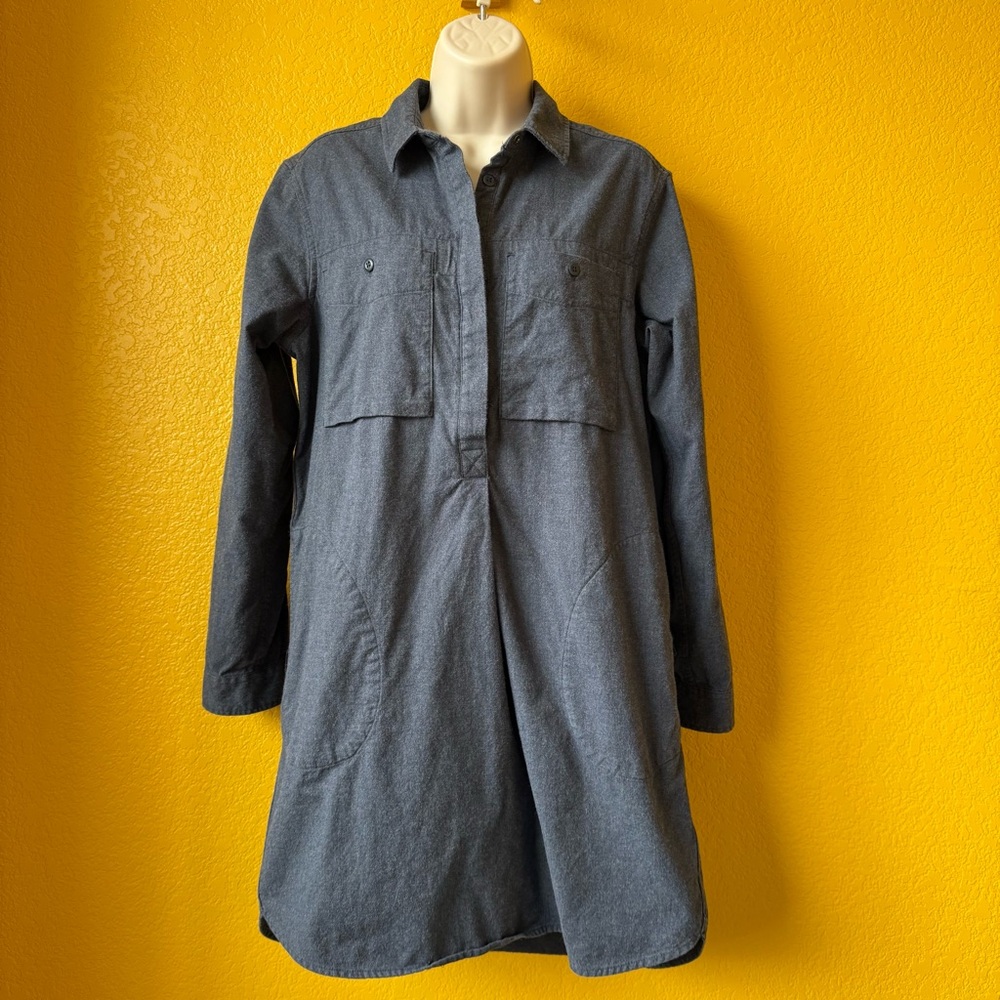 REI Utility Shirt Dress 100% organic cotton long sleeve collared shift size S